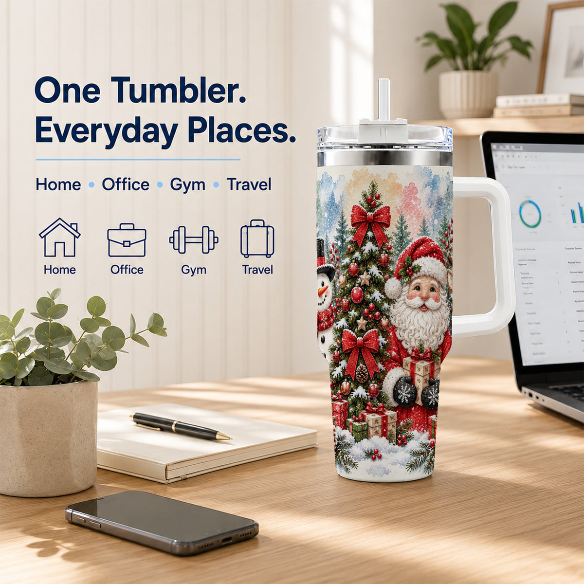 #pl[40oz|White] Classic Christmas 40oz Tumbler with Handle, Winter Stainless Steel Cup