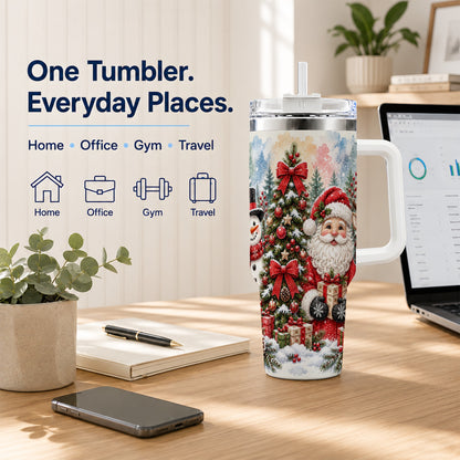#pl[40oz|White] Classic Christmas 40oz Tumbler with Handle, Winter Stainless Steel Cup