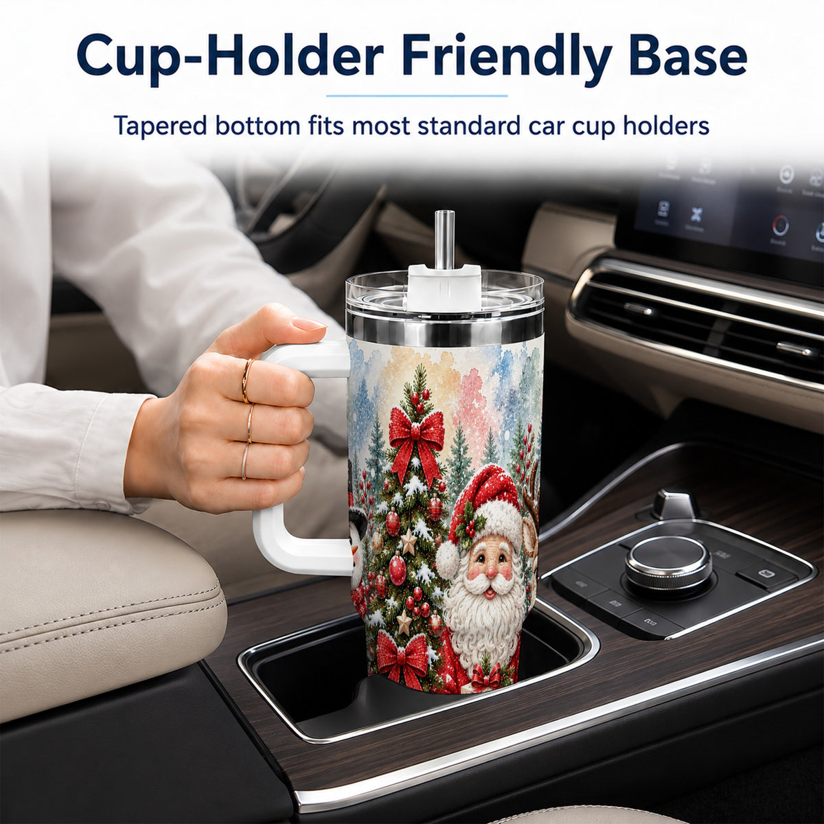 #pl[40oz|White] Classic Christmas 40oz Tumbler with Handle, Winter Stainless Steel Cup