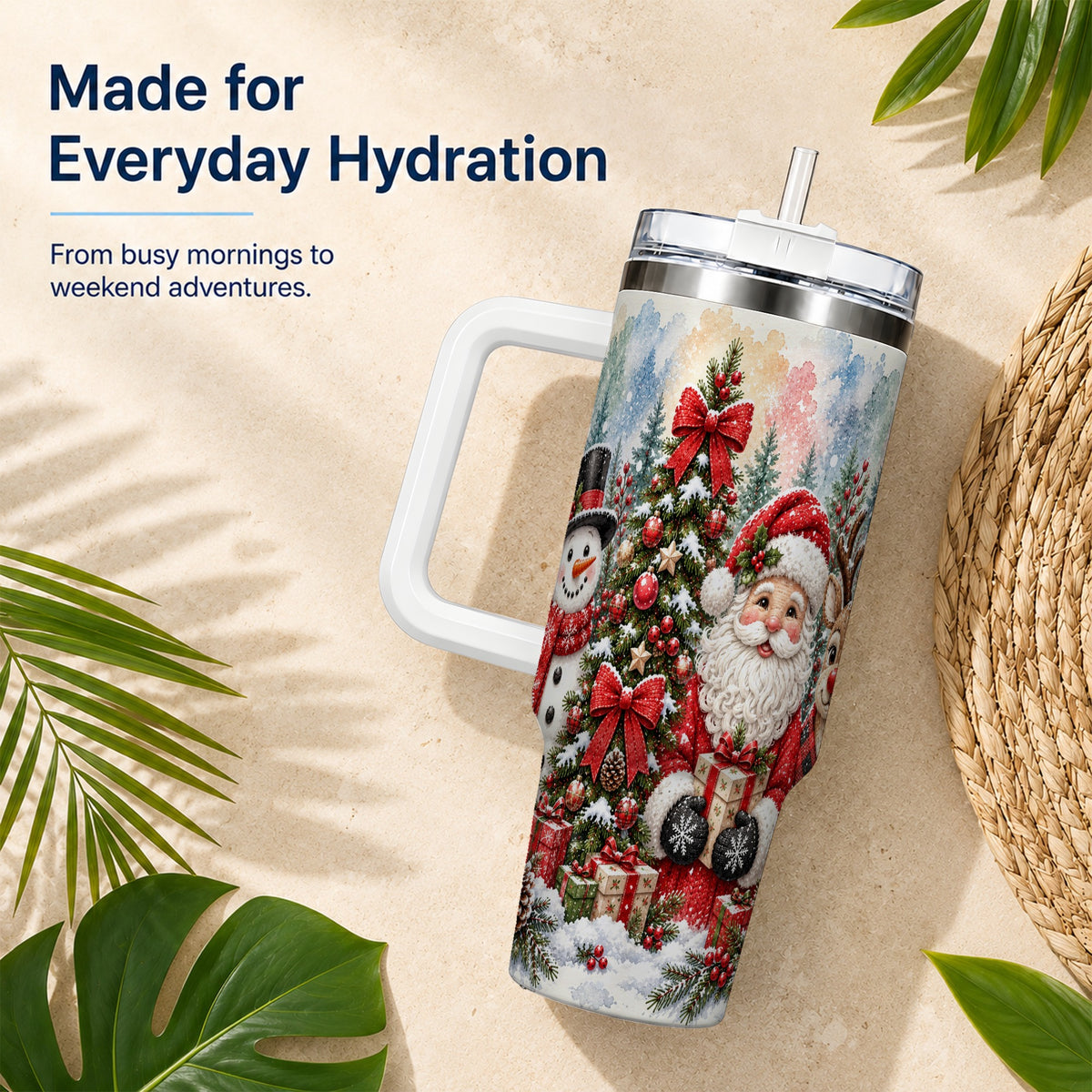 #pl[40oz|White] Classic Christmas 40oz Tumbler with Handle, Winter Stainless Steel Cup