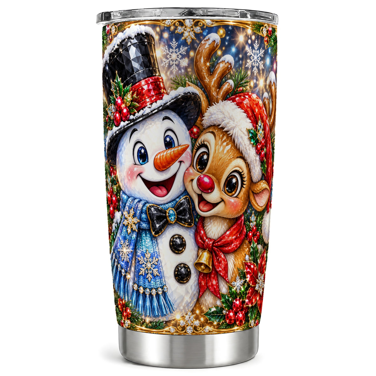 Snowman Reindeer Tumbler 20oz, Winter Tumbler, Stainless Steel Travel Cup
