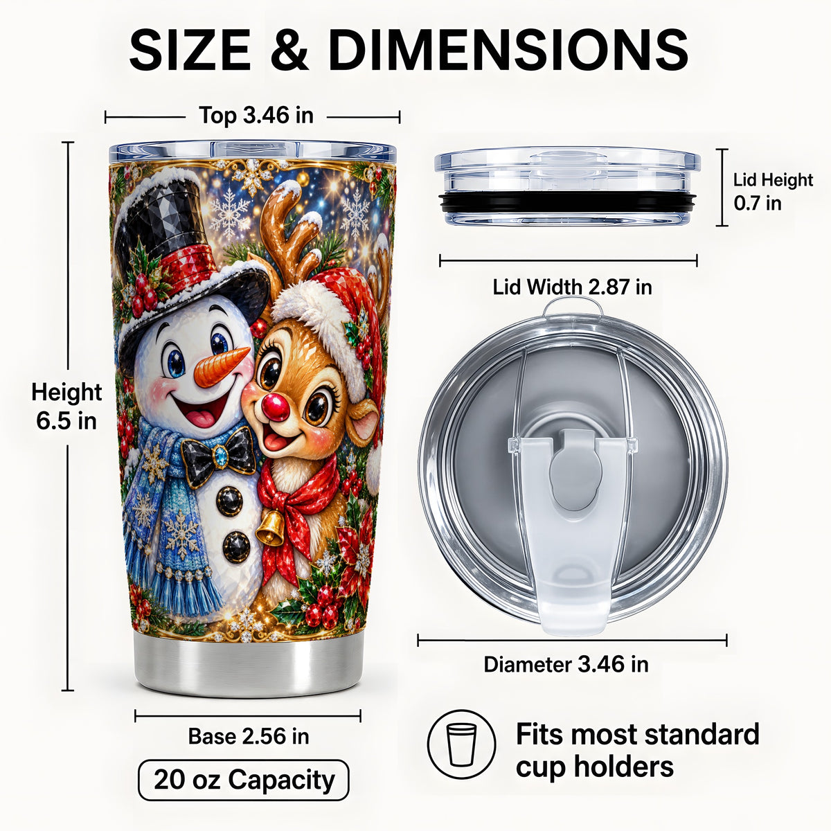 #pl[20oz|Steel] Snowman Reindeer Tumbler 20oz, Winter Tumbler, Stainless Steel Travel Cup