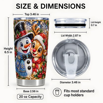 #pl[20oz|Steel] Snowman Reindeer Tumbler 20oz, Winter Tumbler, Stainless Steel Travel Cup