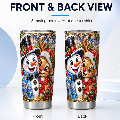 #pl[20oz|Steel] Snowman Reindeer Tumbler 20oz, Winter Tumbler, Stainless Steel Travel Cup