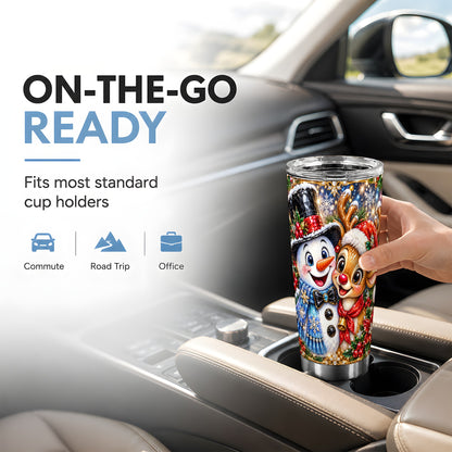 #pl[20oz|Steel] Snowman Reindeer Tumbler 20oz, Winter Tumbler, Stainless Steel Travel Cup