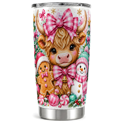 Highland Cow Tumbler 20oz, Christmas Tumbler, Stainless Steel Travel Cup