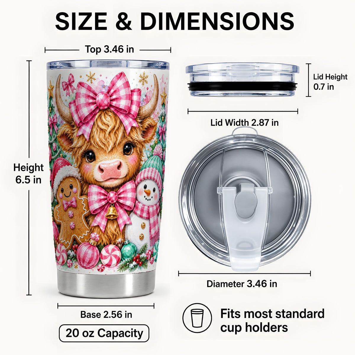 #pl[20oz|Steel] Highland Cow Tumbler 20oz, Christmas Tumbler, Stainless Steel Travel Cup
