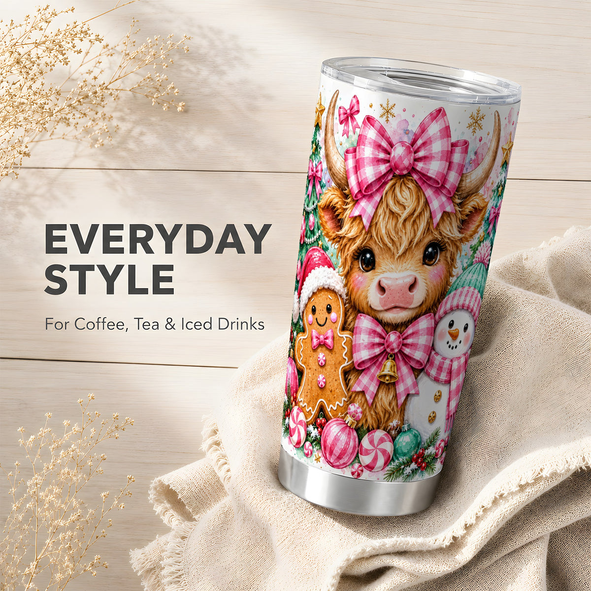 #pl[20oz|Steel] Highland Cow Tumbler 20oz, Christmas Tumbler, Stainless Steel Travel Cup