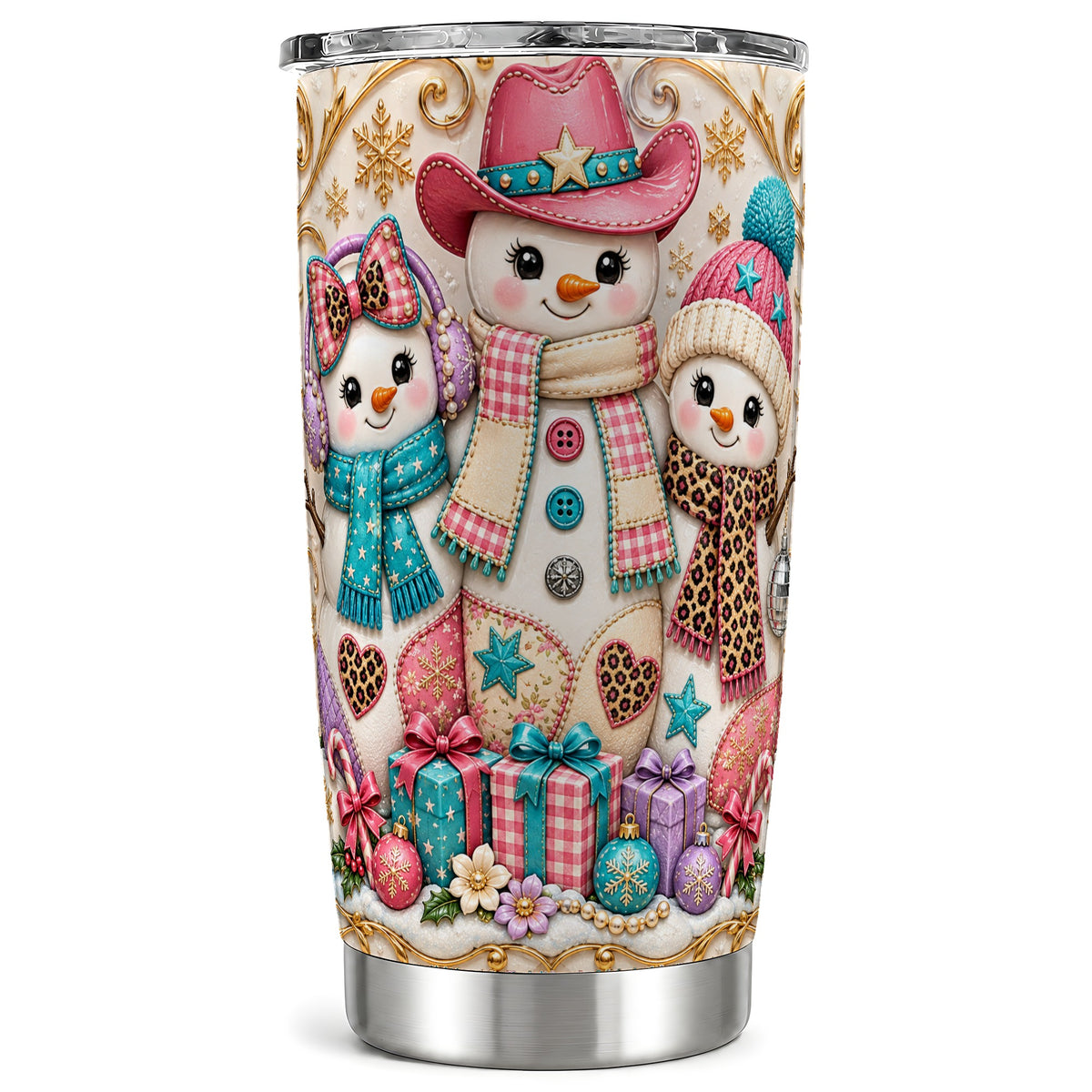 Western Snowmen Tumbler 20oz, Cowgirl Tumbler, Stainless Steel Travel Cup