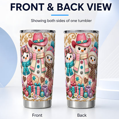 #pl[20oz|Steel] Western Snowmen Tumbler 20oz, Cowgirl Tumbler, Stainless Steel Travel Cup