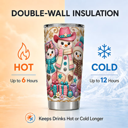 #pl[20oz|Steel] Western Snowmen Tumbler 20oz, Cowgirl Tumbler, Stainless Steel Travel Cup
