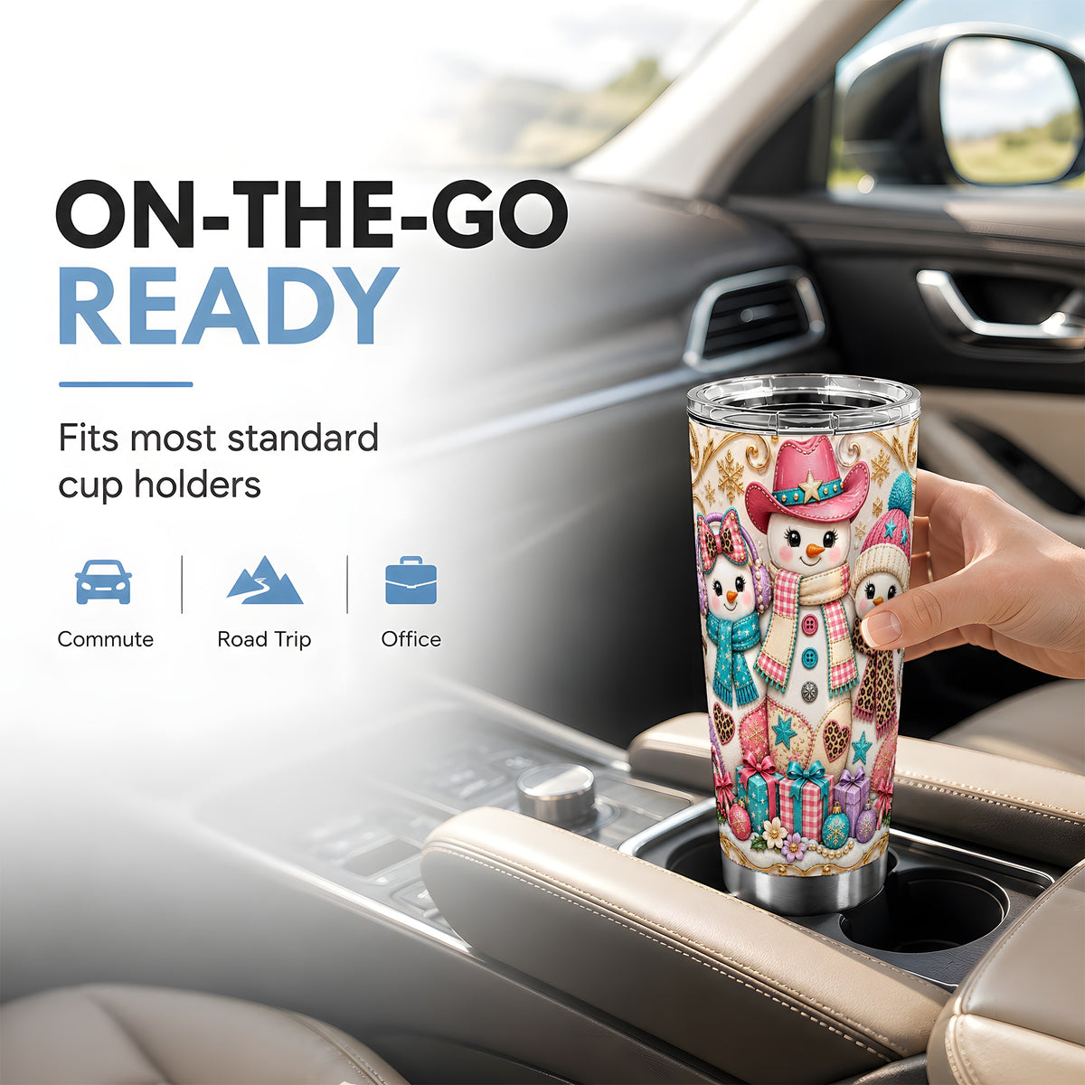 #pl[20oz|Steel] Western Snowmen Tumbler 20oz, Cowgirl Tumbler, Stainless Steel Travel Cup