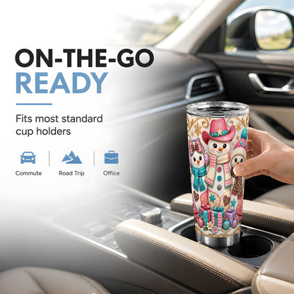 #pl[20oz|Steel] Western Snowmen Tumbler 20oz, Cowgirl Tumbler, Stainless Steel Travel Cup