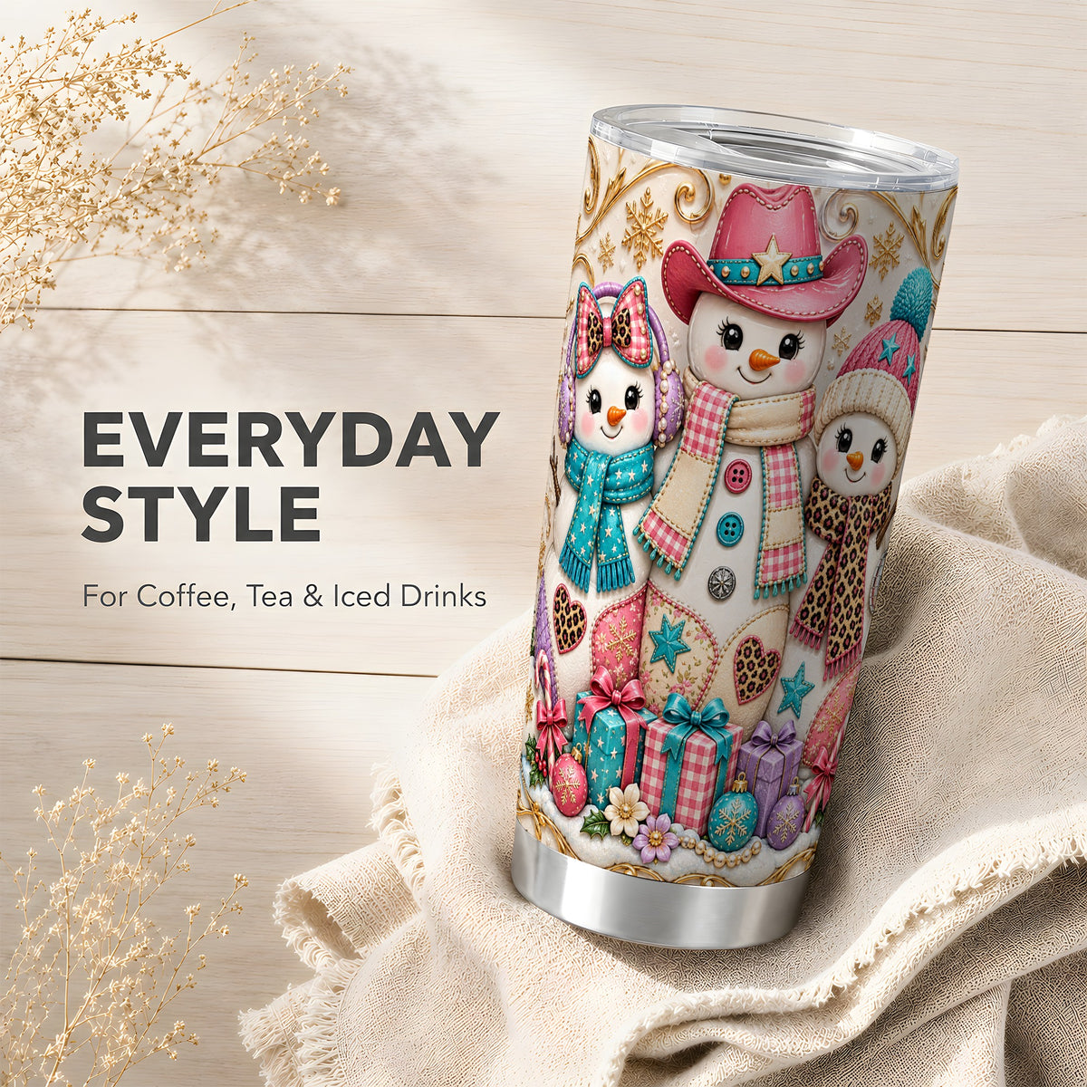 #pl[20oz|Steel] Western Snowmen Tumbler 20oz, Cowgirl Tumbler, Stainless Steel Travel Cup