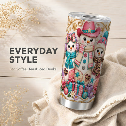 #pl[20oz|Steel] Western Snowmen Tumbler 20oz, Cowgirl Tumbler, Stainless Steel Travel Cup