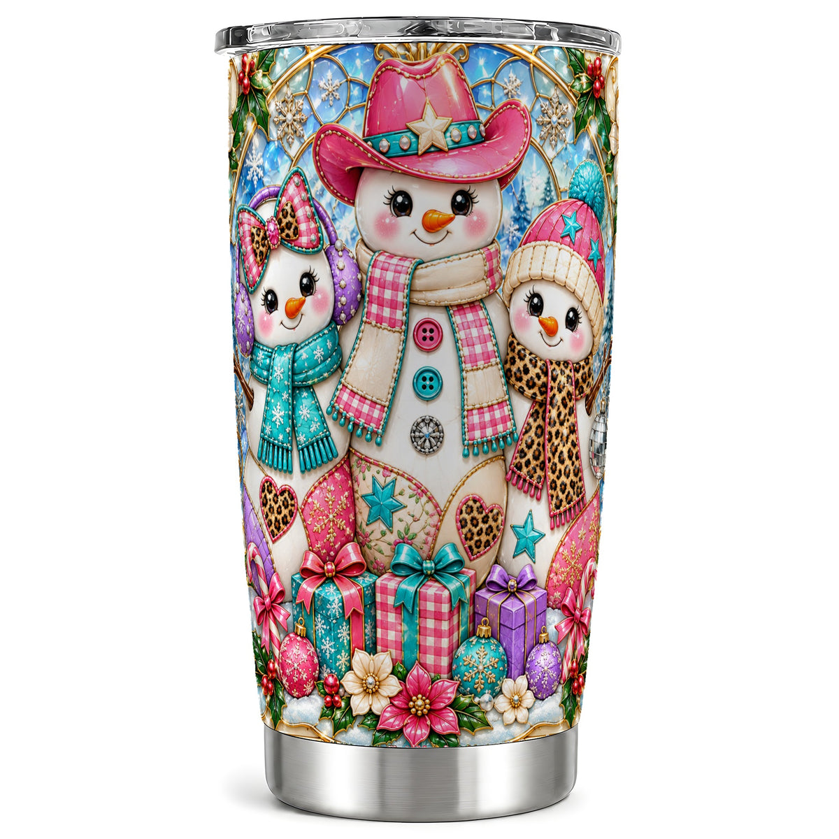 Western Snowmen Tumbler 20oz, Winter Tumbler, Stainless Steel Travel Cup