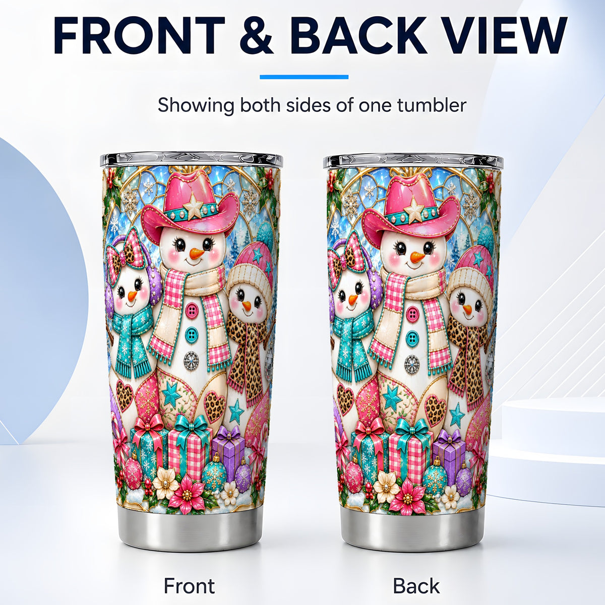 #pl[20oz|Steel] Western Snowmen Tumbler 20oz, Winter Tumbler, Stainless Steel Travel Cup