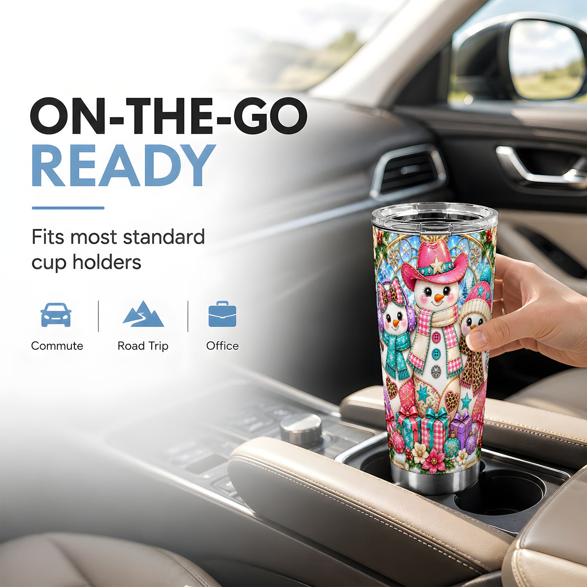 #pl[20oz|Steel] Western Snowmen Tumbler 20oz, Winter Tumbler, Stainless Steel Travel Cup