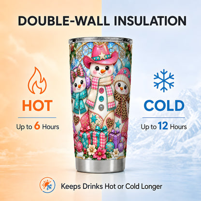 #pl[20oz|Steel] Western Snowmen Tumbler 20oz, Winter Tumbler, Stainless Steel Travel Cup