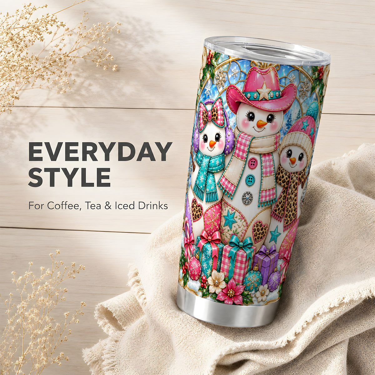 #pl[20oz|Steel] Western Snowmen Tumbler 20oz, Winter Tumbler, Stainless Steel Travel Cup