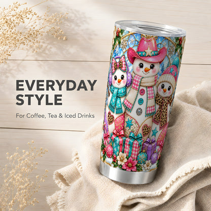 #pl[20oz|Steel] Western Snowmen Tumbler 20oz, Winter Tumbler, Stainless Steel Travel Cup