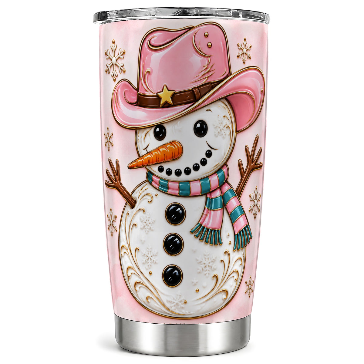 Pink Cowgirl Snowman Tumbler 20oz, Western Stainless Steel Travel Cup