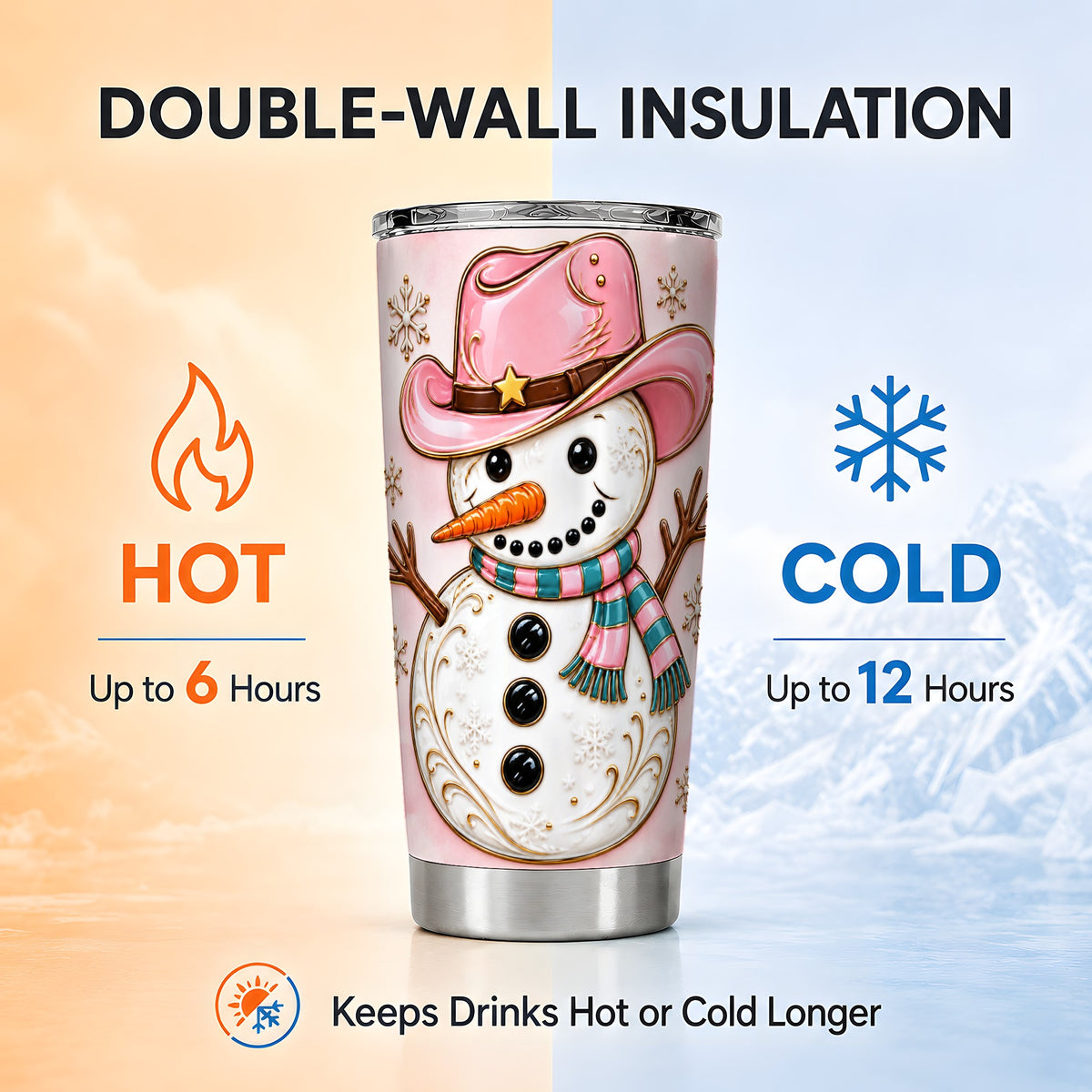 #pl[20oz|Steel] Pink Cowgirl Snowman Tumbler 20oz, Western Stainless Steel Travel Cup