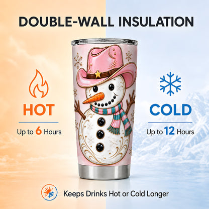 #pl[20oz|Steel] Pink Cowgirl Snowman Tumbler 20oz, Western Stainless Steel Travel Cup