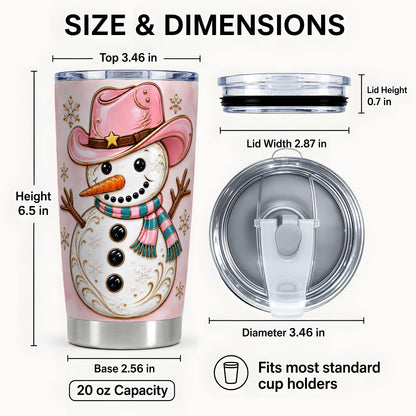 #pl[20oz|Steel] Pink Cowgirl Snowman Tumbler 20oz, Western Stainless Steel Travel Cup