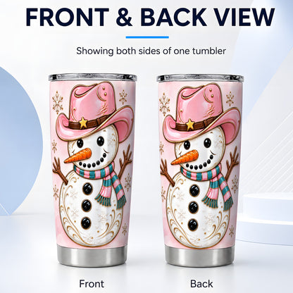 #pl[20oz|Steel] Pink Cowgirl Snowman Tumbler 20oz, Western Stainless Steel Travel Cup