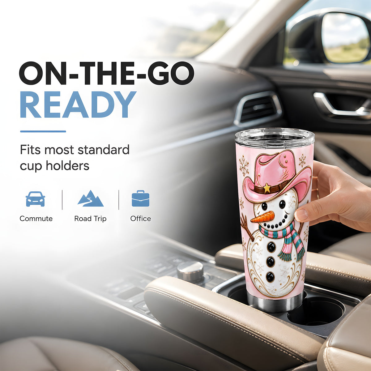 #pl[20oz|Steel] Pink Cowgirl Snowman Tumbler 20oz, Western Stainless Steel Travel Cup