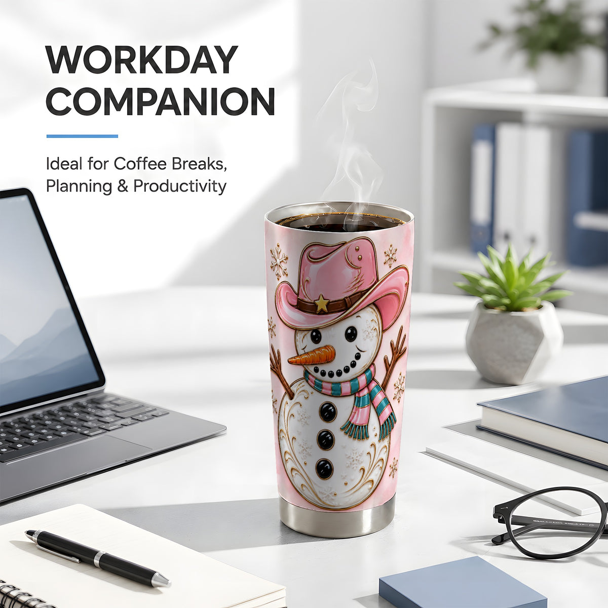 #pl[20oz|Steel] Pink Cowgirl Snowman Tumbler 20oz, Western Stainless Steel Travel Cup