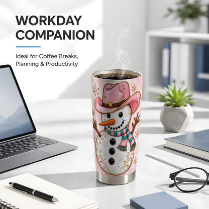 #pl[20oz|Steel] Pink Cowgirl Snowman Tumbler 20oz, Western Stainless Steel Travel Cup