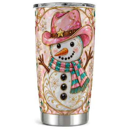 Pink Snowman Tumbler 20oz, Winter Floral Stainless Steel Travel Cup