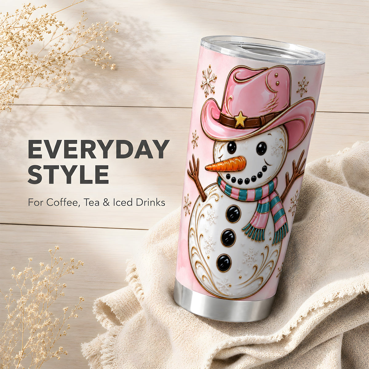 #pl[20oz|Steel] Pink Cowgirl Snowman Tumbler 20oz, Western Stainless Steel Travel Cup