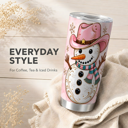 #pl[20oz|Steel] Pink Cowgirl Snowman Tumbler 20oz, Western Stainless Steel Travel Cup