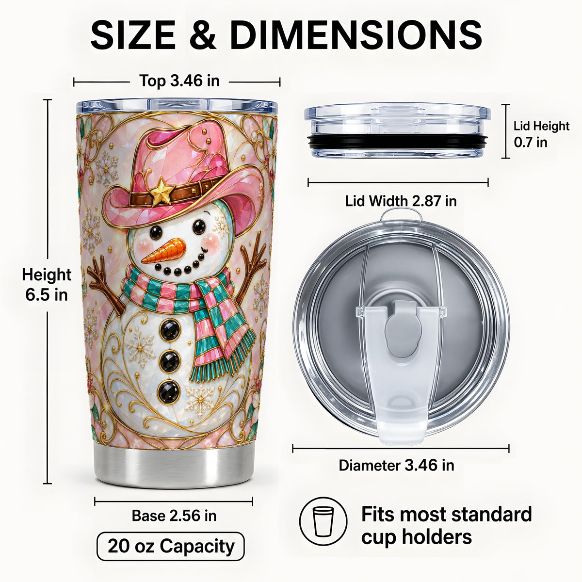 #pl[20oz|Steel] Pink Snowman Tumbler 20oz, Winter Floral Stainless Steel Travel Cup