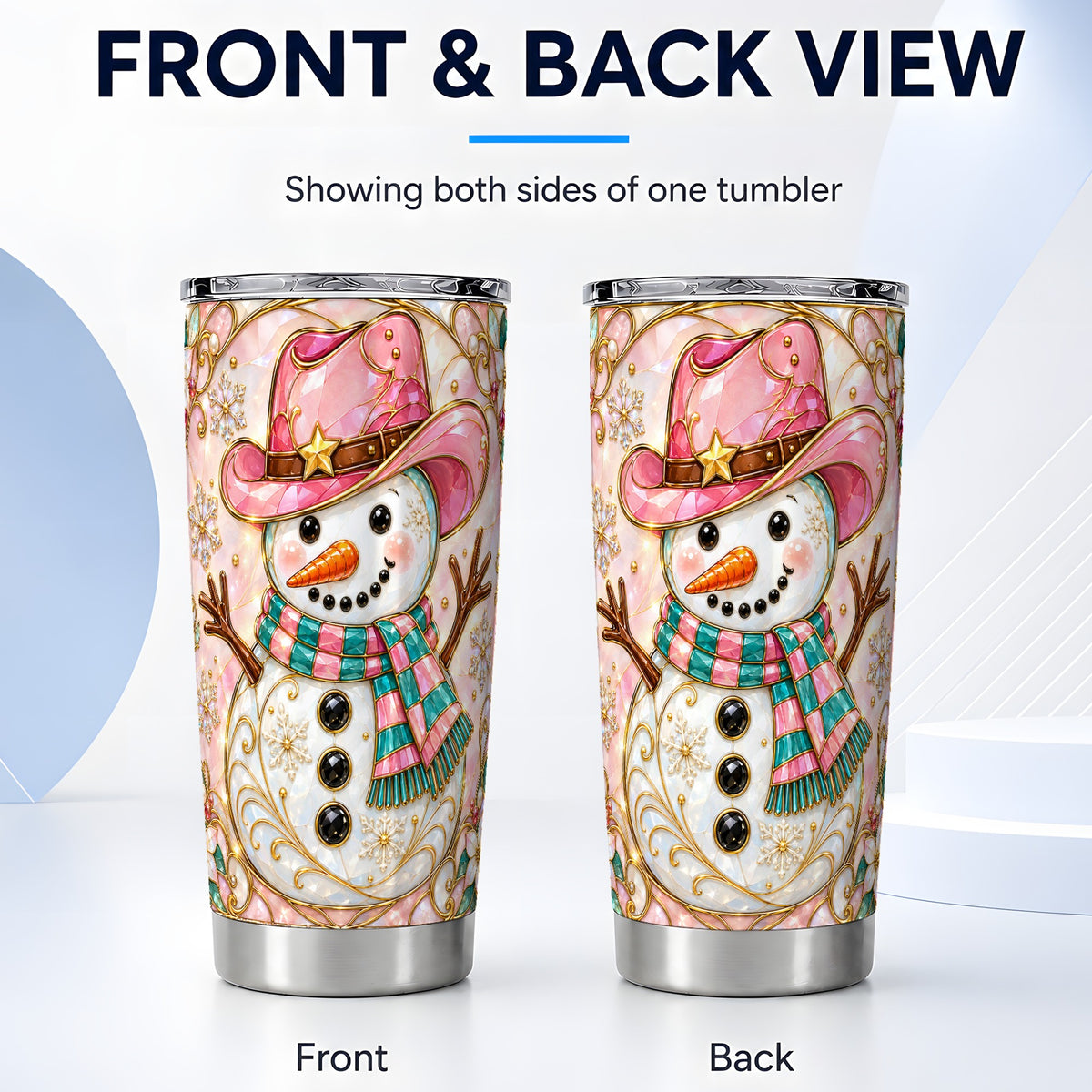 #pl[20oz|Steel] Pink Snowman Tumbler 20oz, Winter Floral Stainless Steel Travel Cup