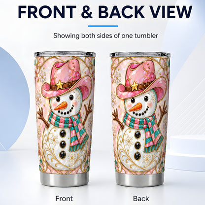 #pl[20oz|Steel] Pink Snowman Tumbler 20oz, Winter Floral Stainless Steel Travel Cup