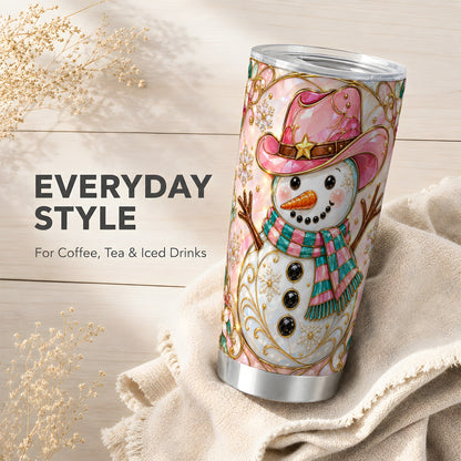 #pl[20oz|Steel] Pink Snowman Tumbler 20oz, Winter Floral Stainless Steel Travel Cup