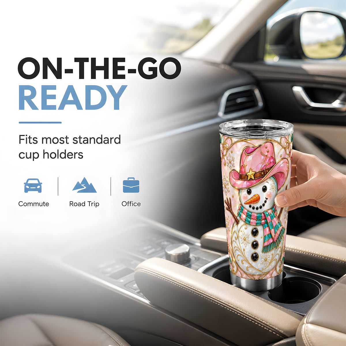 #pl[20oz|Steel] Pink Snowman Tumbler 20oz, Winter Floral Stainless Steel Travel Cup