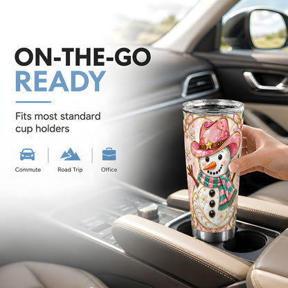 #pl[20oz|Steel] Pink Snowman Tumbler 20oz, Winter Floral Stainless Steel Travel Cup