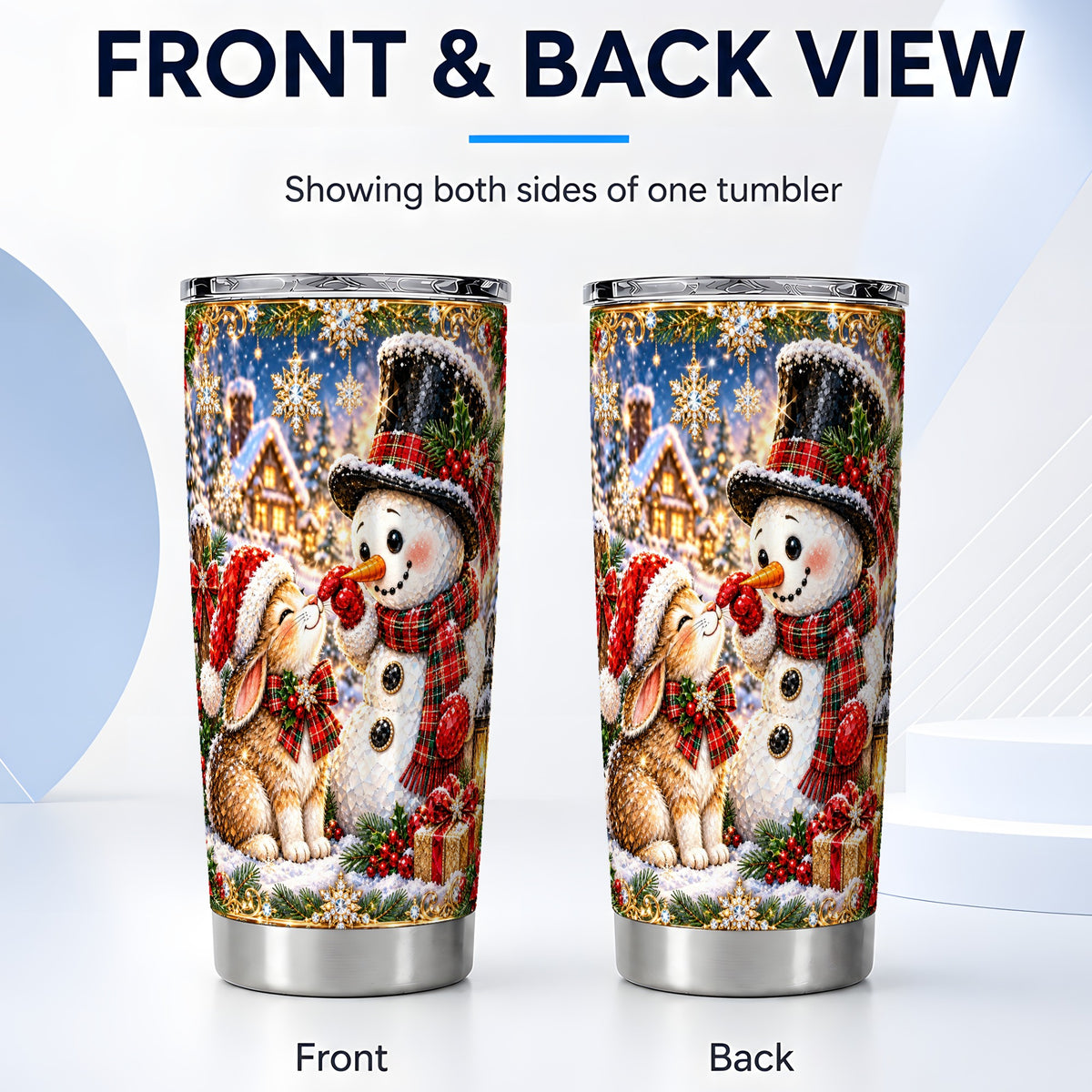 #pl[20oz|Steel] Snowman Bunny Tumbler 20oz, Christmas Tumbler, Stainless Steel Travel Cup