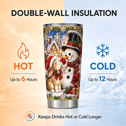 #pl[20oz|Steel] Snowman Bunny Tumbler 20oz, Christmas Tumbler, Stainless Steel Travel Cup