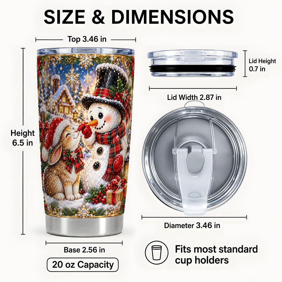 #pl[20oz|Steel] Snowman Bunny Tumbler 20oz, Christmas Tumbler, Stainless Steel Travel Cup