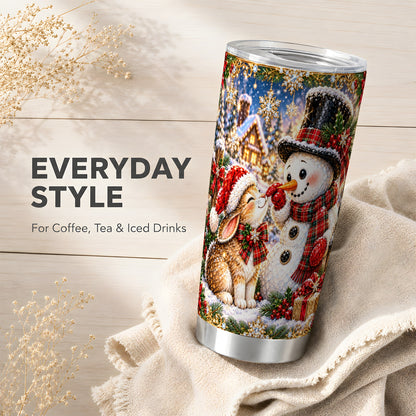 #pl[20oz|Steel] Snowman Bunny Tumbler 20oz, Christmas Tumbler, Stainless Steel Travel Cup