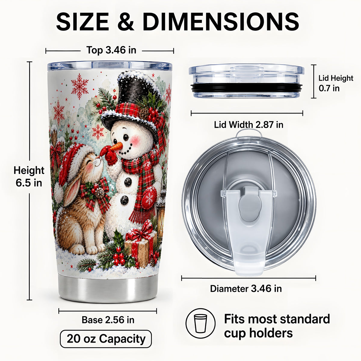 #pl[20oz|Steel] Snowman Bunny Tumbler 20oz, Watercolor Winter Stainless Steel Travel Cup