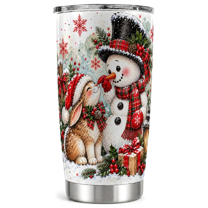 Snowman Bunny Tumbler 20oz, Watercolor Winter Stainless Steel Travel Cup