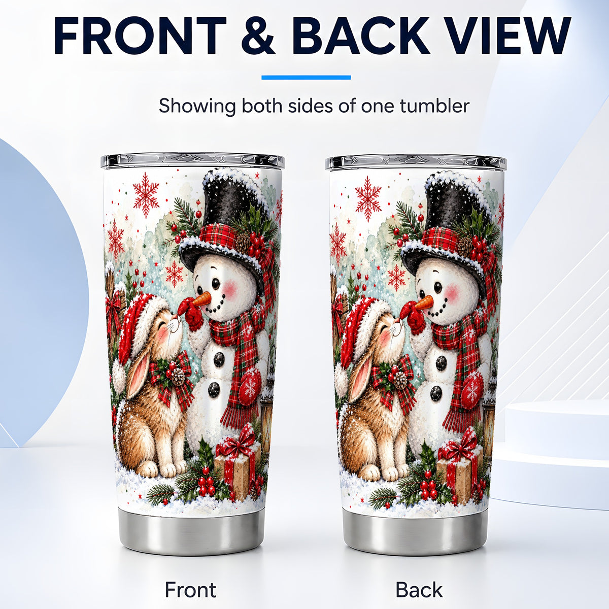 #pl[20oz|Steel] Snowman Bunny Tumbler 20oz, Watercolor Winter Stainless Steel Travel Cup