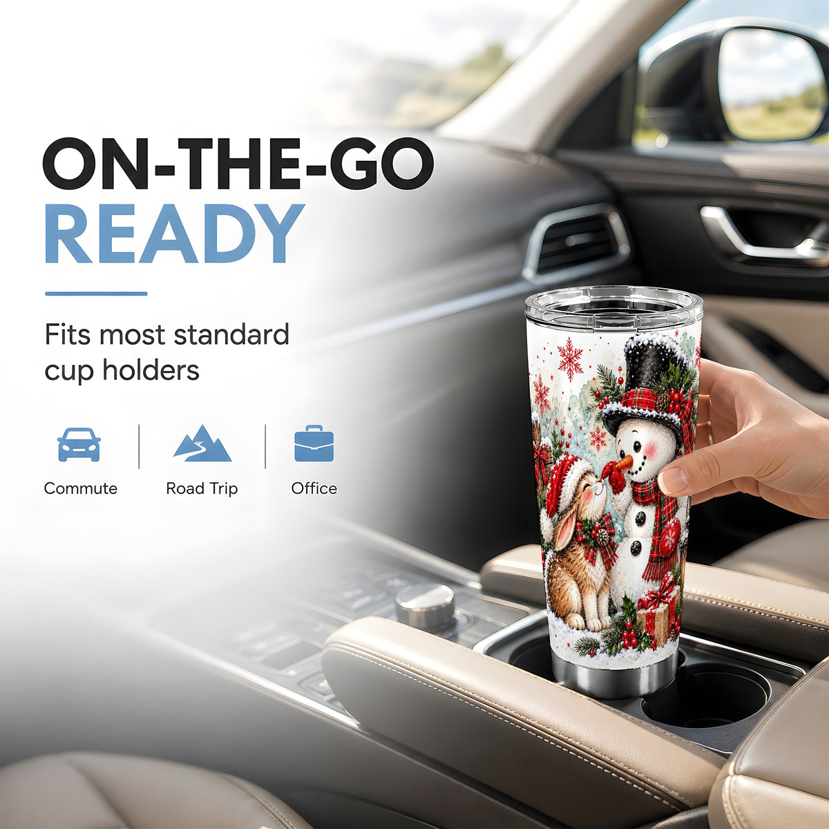 #pl[20oz|Steel] Snowman Bunny Tumbler 20oz, Watercolor Winter Stainless Steel Travel Cup